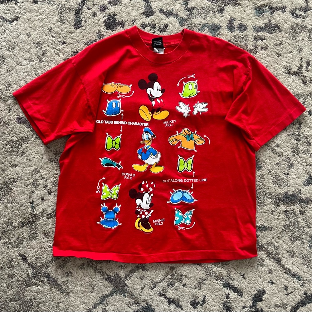 Vintage Disney Mickey Mouse Cut Out Character Red Tee